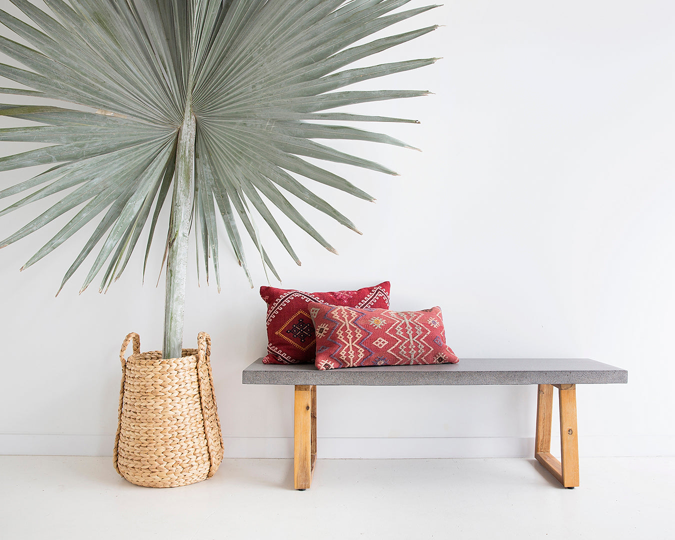 1.45m Alta Bench Seat - Speckled Grey with Light Honey Acacia Wood Legs - www.elkstone.com.au