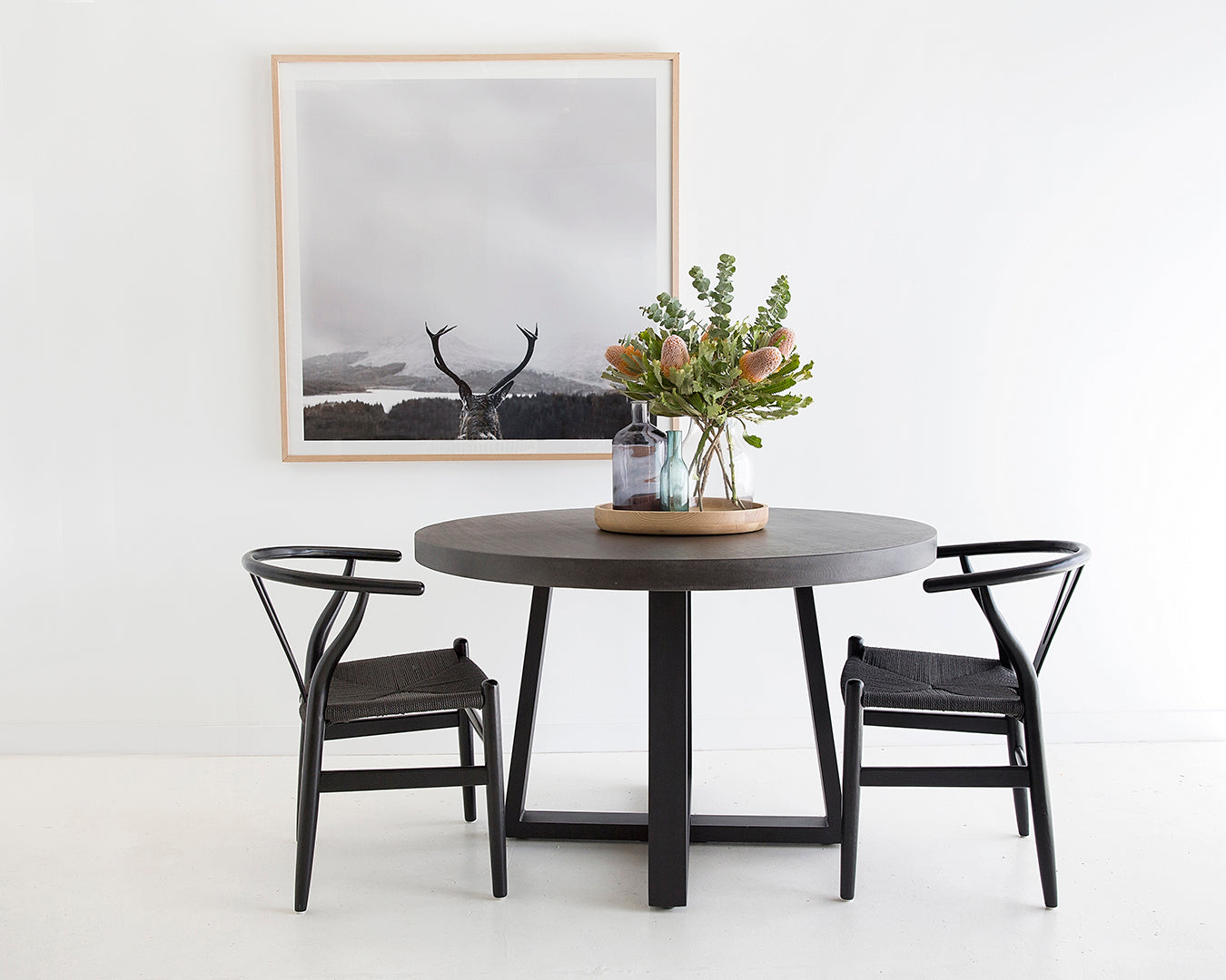 1.2m Alta Round Dining Table - Black with Black Metal Legs - www.elkstone.com.au