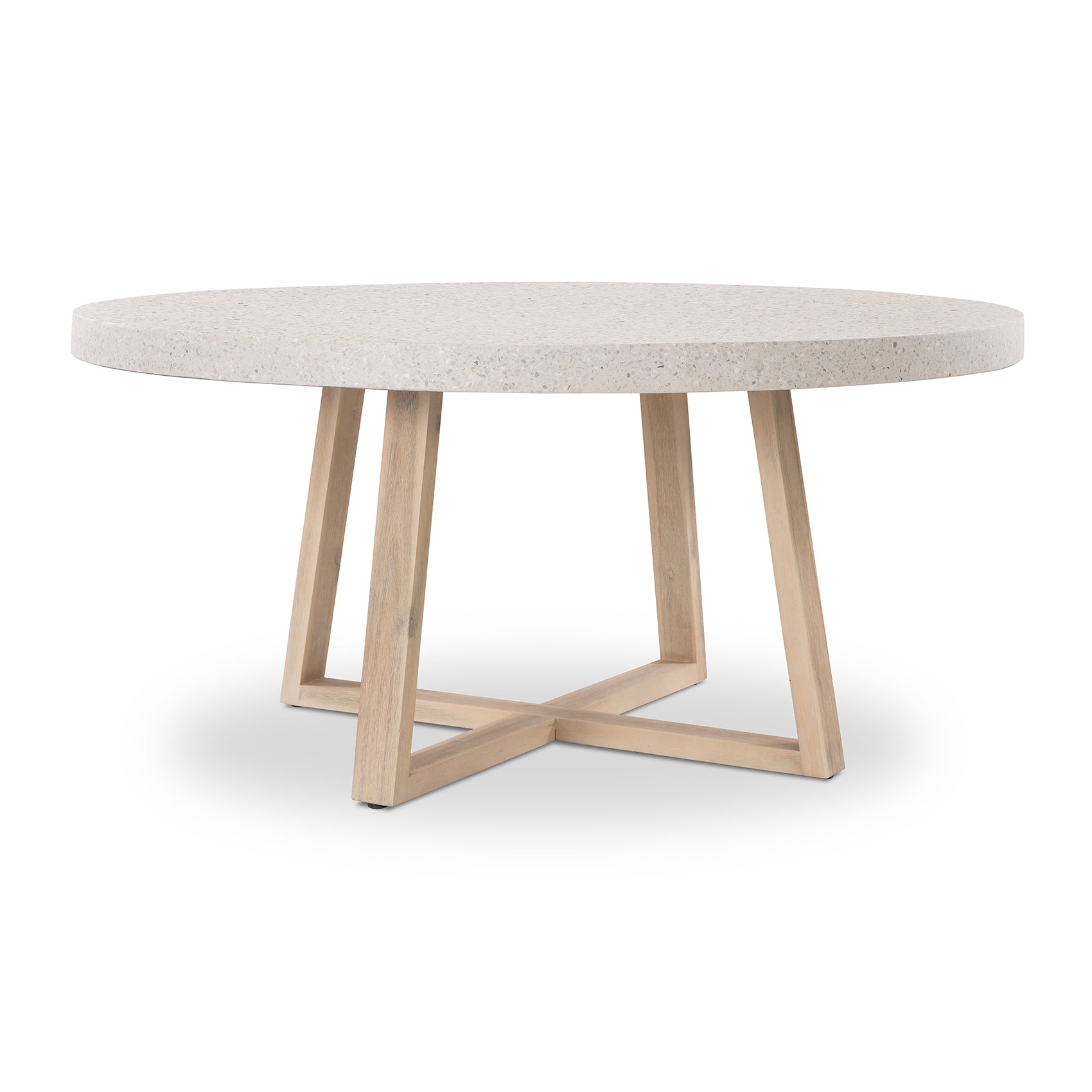 1.6m eTerrazzo Round Dining Table | Ivory Coast with Ivory Washed Acacia Wood Legs - www.elkstone.com.au