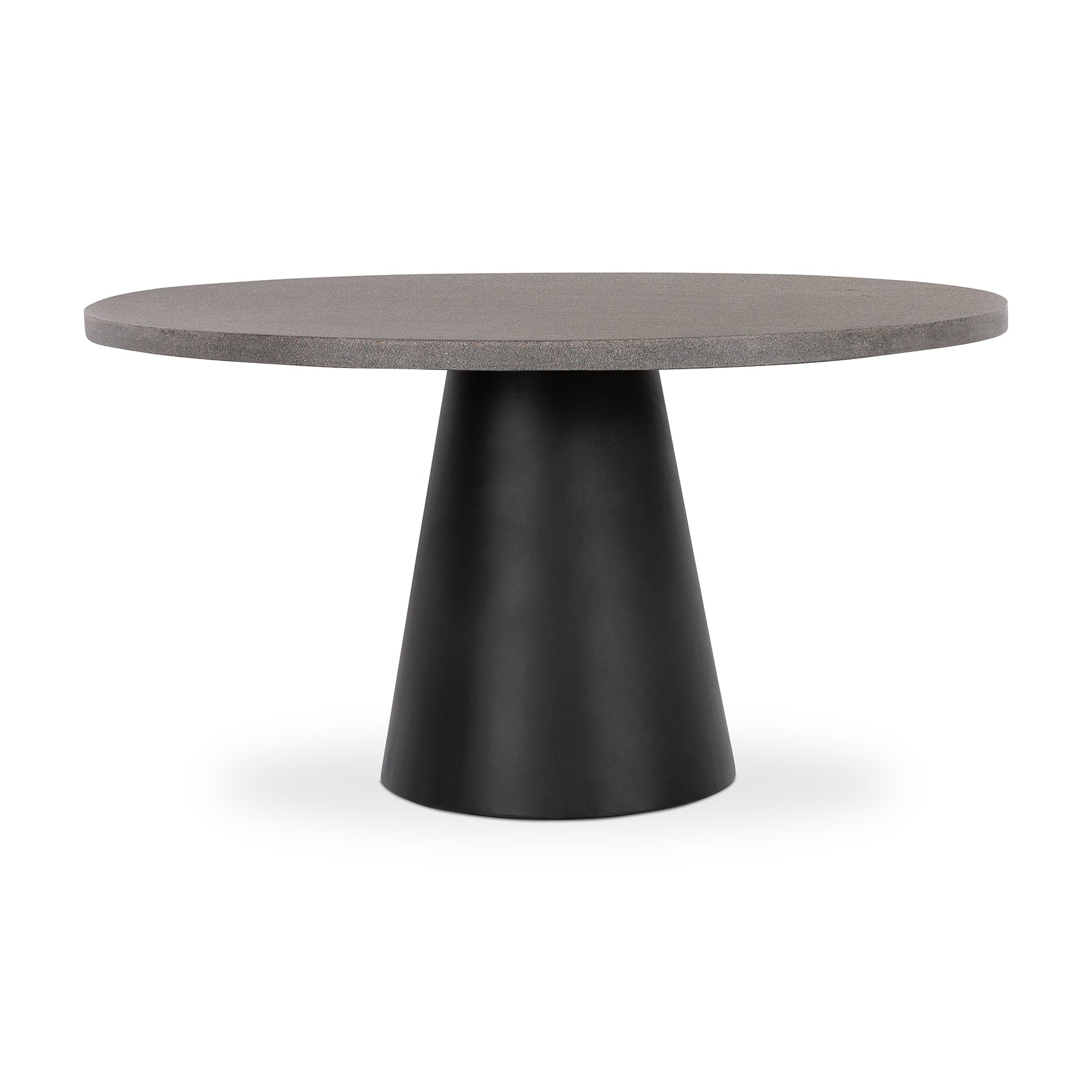 1.4m Avalon Round Dining Table | Speckled Grey with Black Metal Cone Base - www.elkstone.com.au