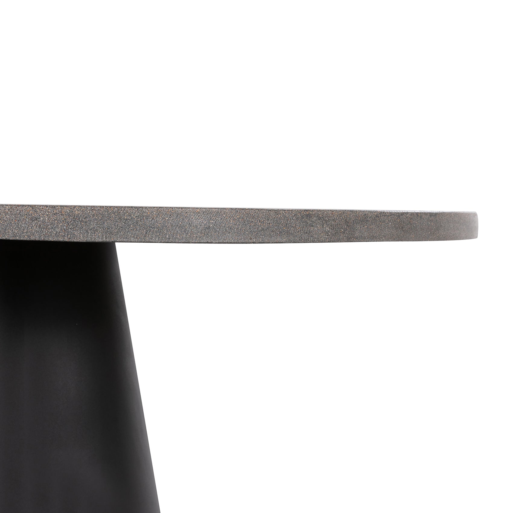 1.4m Avalon Round Dining Table | Speckled Grey with Black Metal Cone Base - www.elkstone.com.au