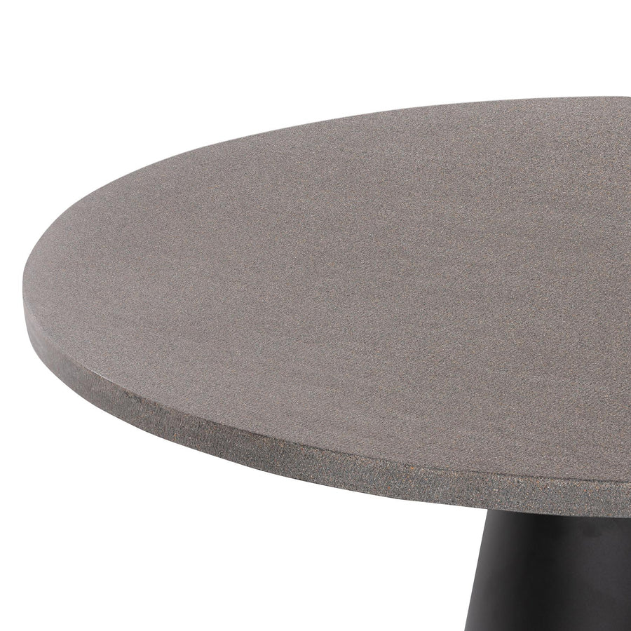 1.4m Avalon Round Dining Table | Speckled Grey with Black Metal Cone Base - www.elkstone.com.au