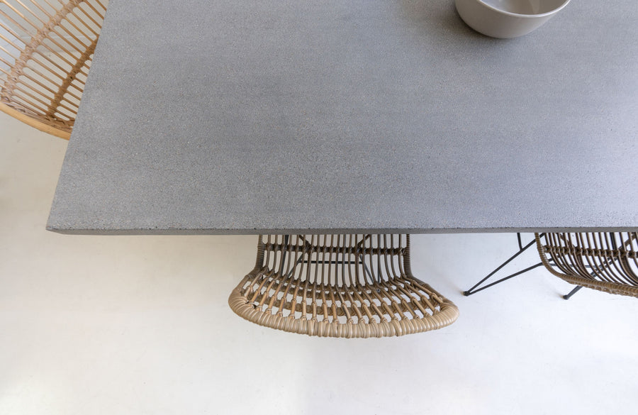 1.6m Alta Rectangular Dining Table - Speckled Grey with Light Honey Acacia Wood Legs - www.elkstone.com.au