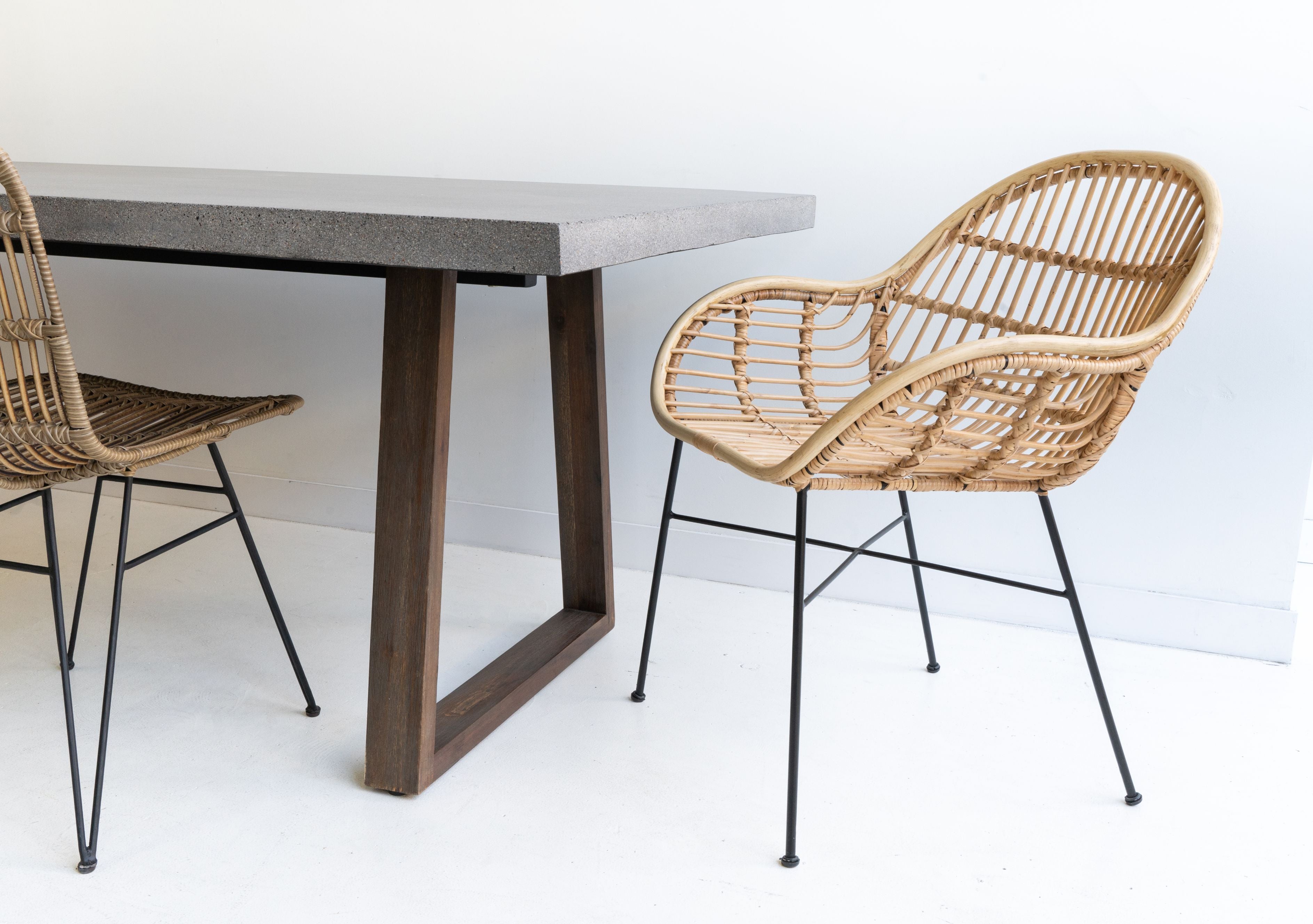 1.6m Alta Rectangular Dining Table - Speckled Grey with Norwegian Grey Timber Legs - www.elkstone.com.au