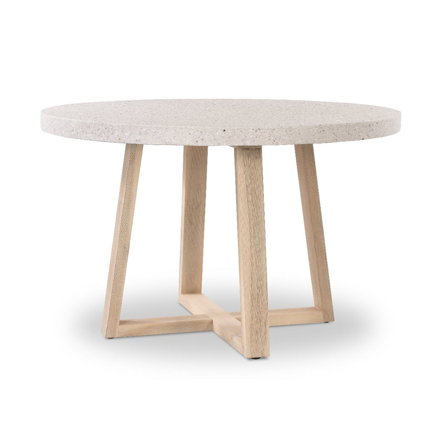 1.0m eTerrazzo Round Dining Table |  eTarrazzo - Ivory Coast with Ivory Coast Acacia Legs - www.elkstone.com.au