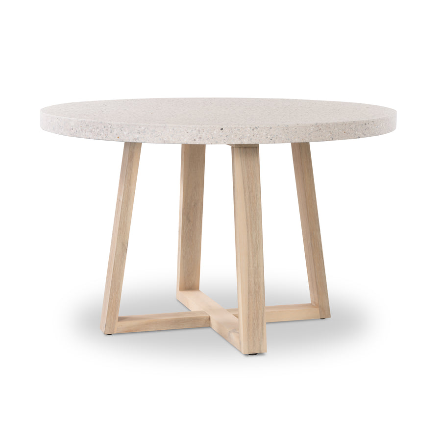 1.2m Round Ivory Coast eTerrazzo Table| Acacia Timber legs - Ivory Wash