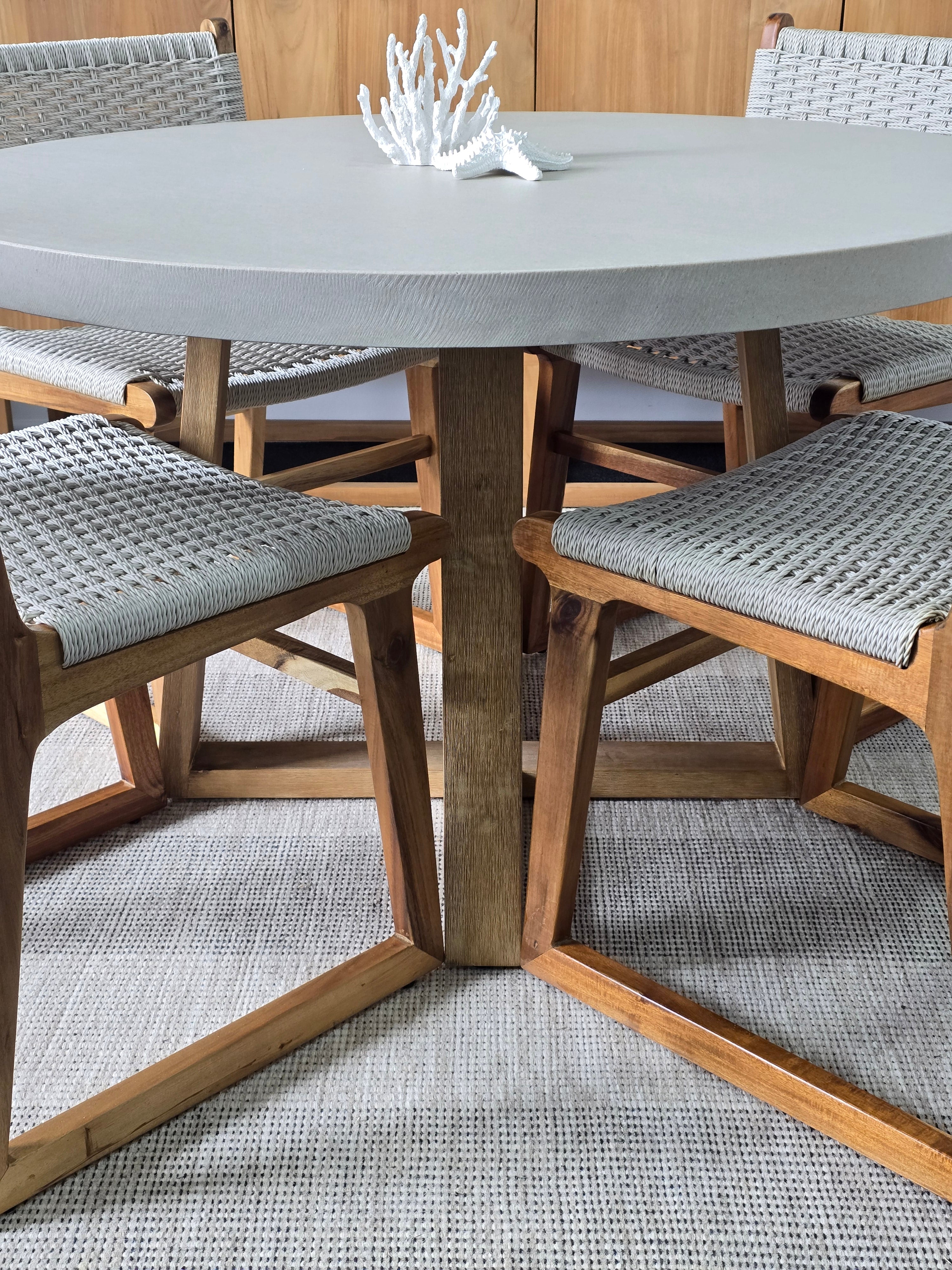 1.2m Alta Beach Dining Table | Light Honey Legs with 4 Almond Sachelle Chairs