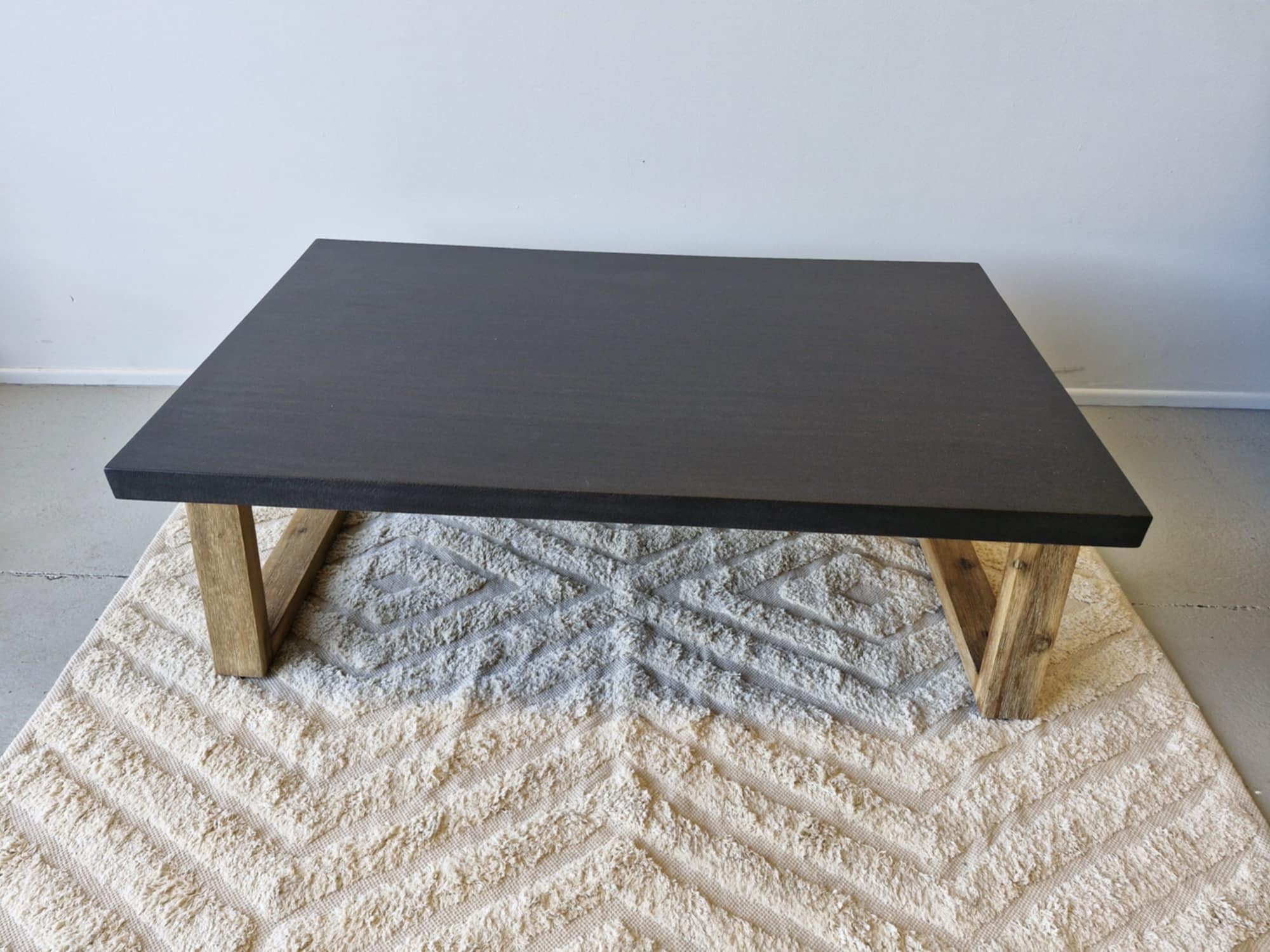 1.3m COFFEE TABLE Rectangular|Ebony Black with Light Honey legs - www.elkstone.com.au