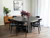 1.6m eTerrazzo Round Dining Table | Apollo Black with Wide Ebony Acacia Wood Legs - www.elkstone.com.au