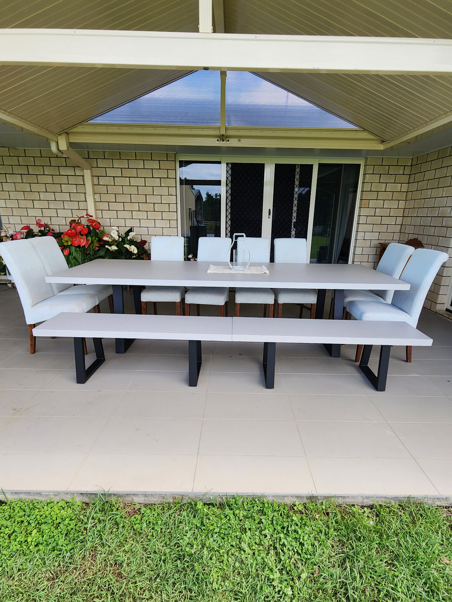 3m Elkstone Beach Dining Table with 2 Bench seats with Black Powder Coated legs - www.elkstone.com.au