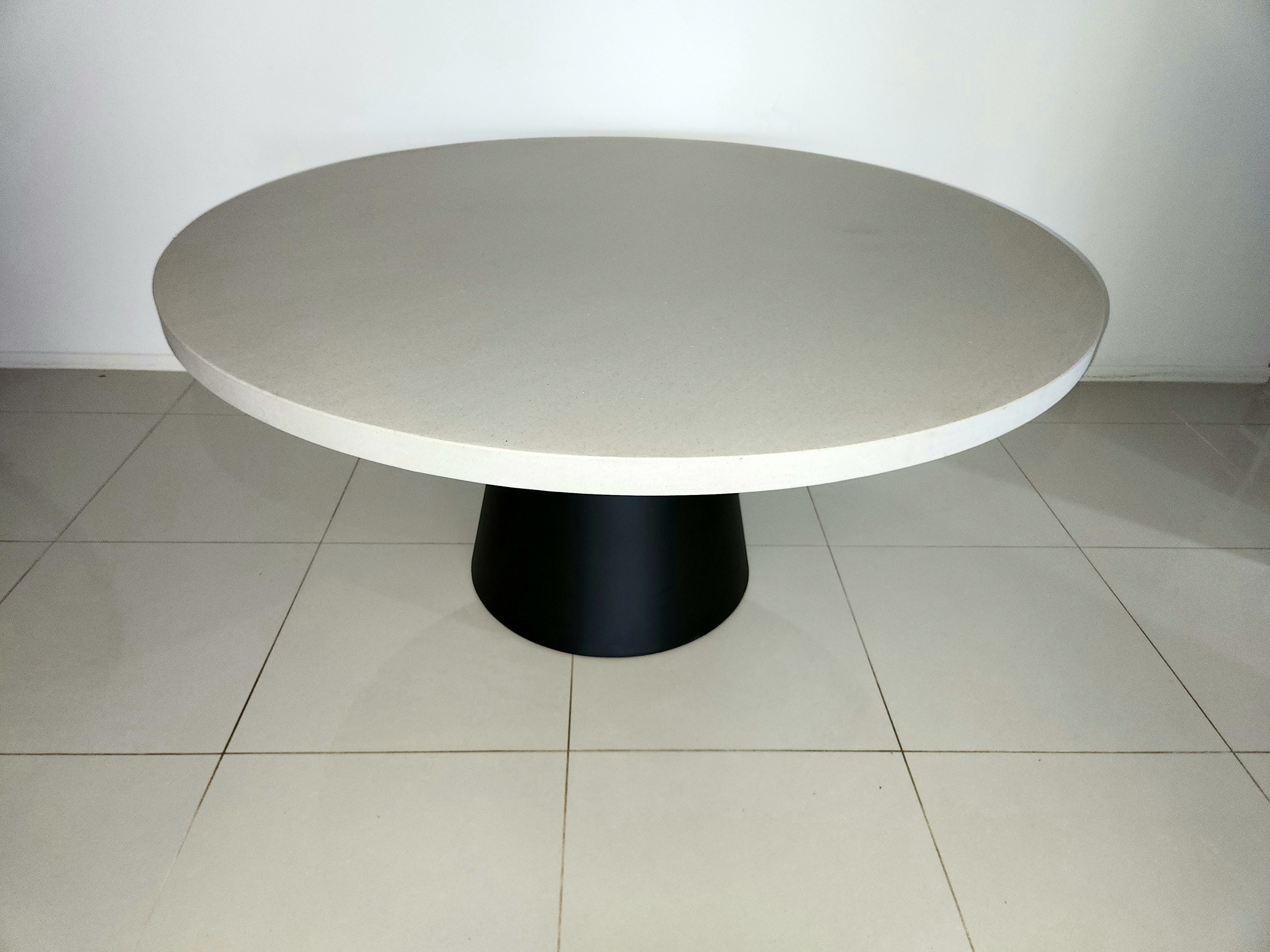 1.6m Avalon Round Dining Table | Beach with Black Powder Coated Cone Base - www.elkstone.com.au