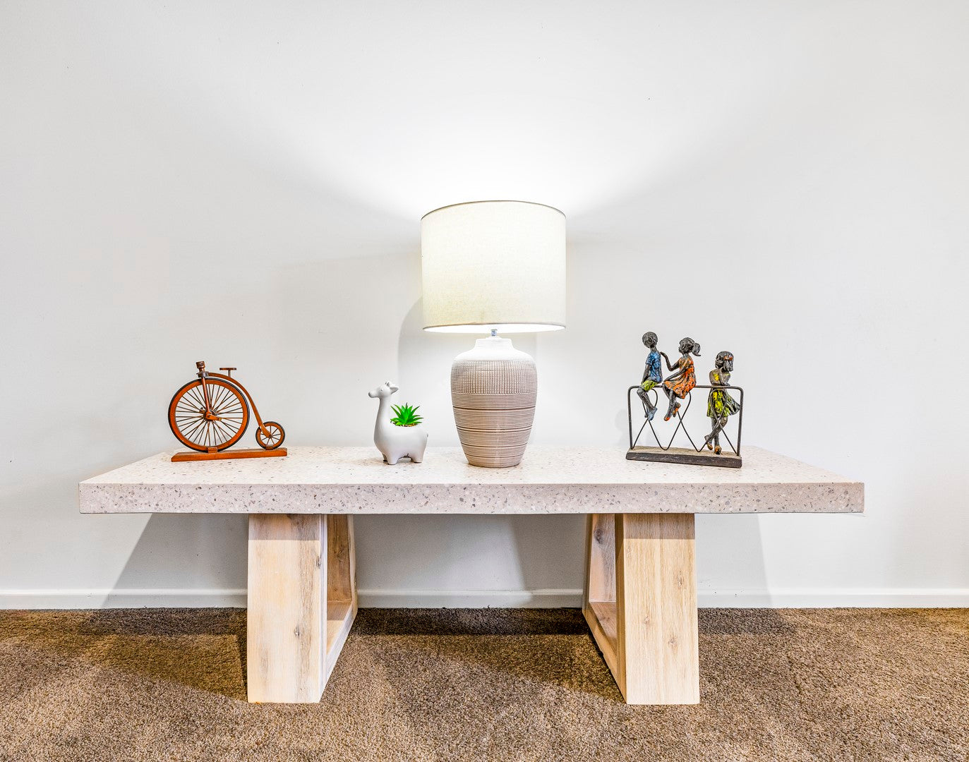 1.45cm eTerrazzo Coffee Table rectangular| Ivory Coast with wide Ivory wash Acacia legs - www.elkstone.com.au