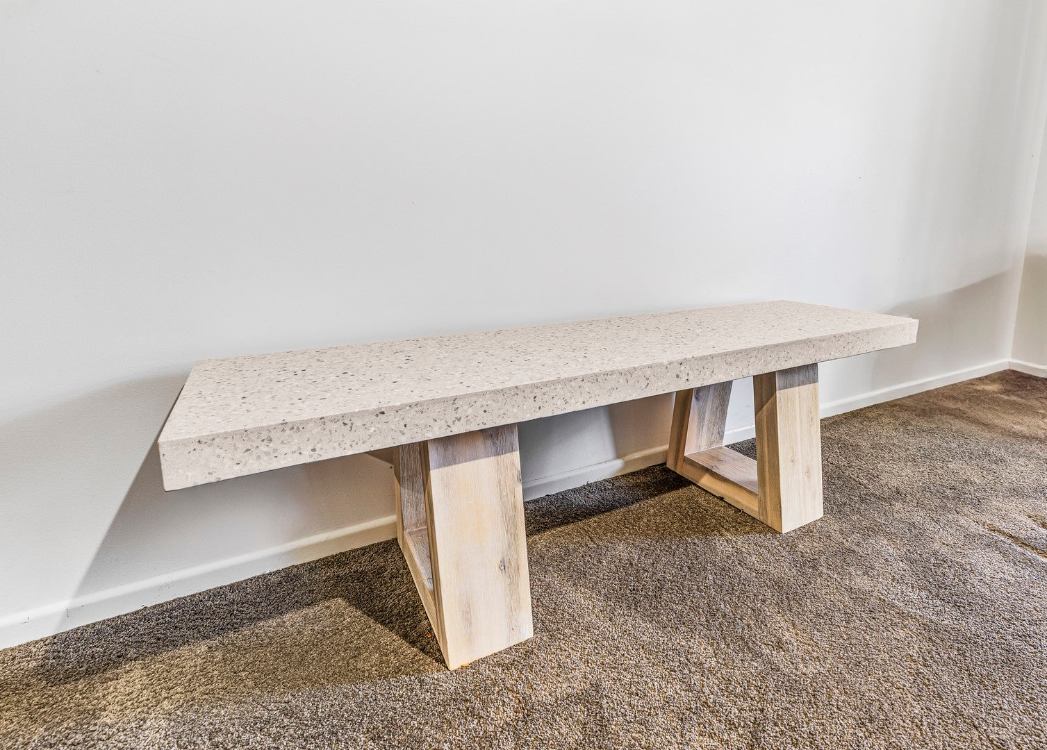 1.45cm eTerrazzo Coffee Table rectangular| Ivory Coast with wide Ivory wash Acacia legs - www.elkstone.com.au