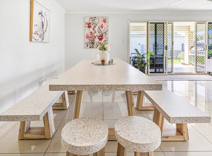 3.0m eTerrazzo Rectangular Dining Table | Ivory Coast with Wide Ivory Wash Legs - www.elkstone.com.au