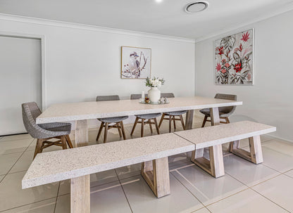 3.0m eTerrazzo Rectangular Dining Table | Ivory Coast with Wide Ivory Wash Legs - www.elkstone.com.au