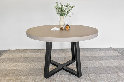 1.2m Alta Round Dining Table | Beach with Matte Black Powder Coated Legs - www.elkstone.com.au