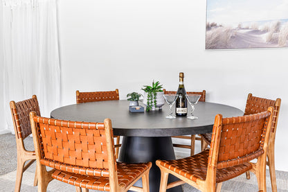 1.6m Avalon Round Dining Table | Ebony Black with Black Powder Coated Cone Base - www.elkstone.com.au