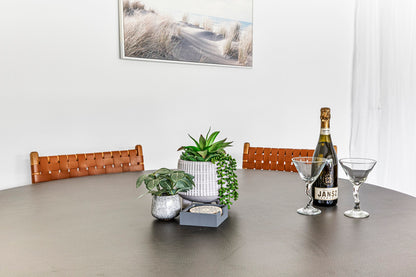 1.6m Avalon Round Dining Table | Ebony Black with Black Powder Coated Cone Base - www.elkstone.com.au