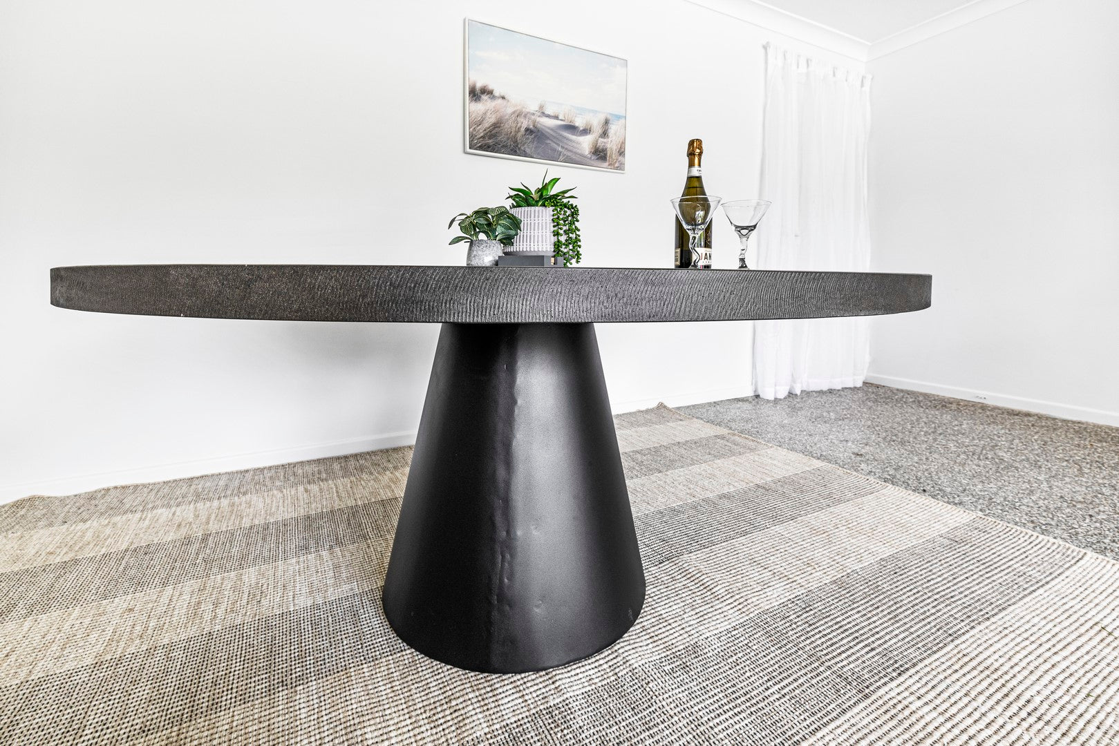 1.4m AVALON Round Dining Table| EBONY BLACK Cone base - www.elkstone.com.au