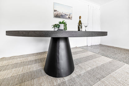 1.4m AVALON Round Dining Table| EBONY BLACK Cone base - www.elkstone.com.au