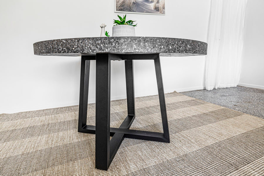 1.2 eTerrazzo Rich Umber Round Dining Table| with Black Powder Coated legs - www.elkstone.com.au