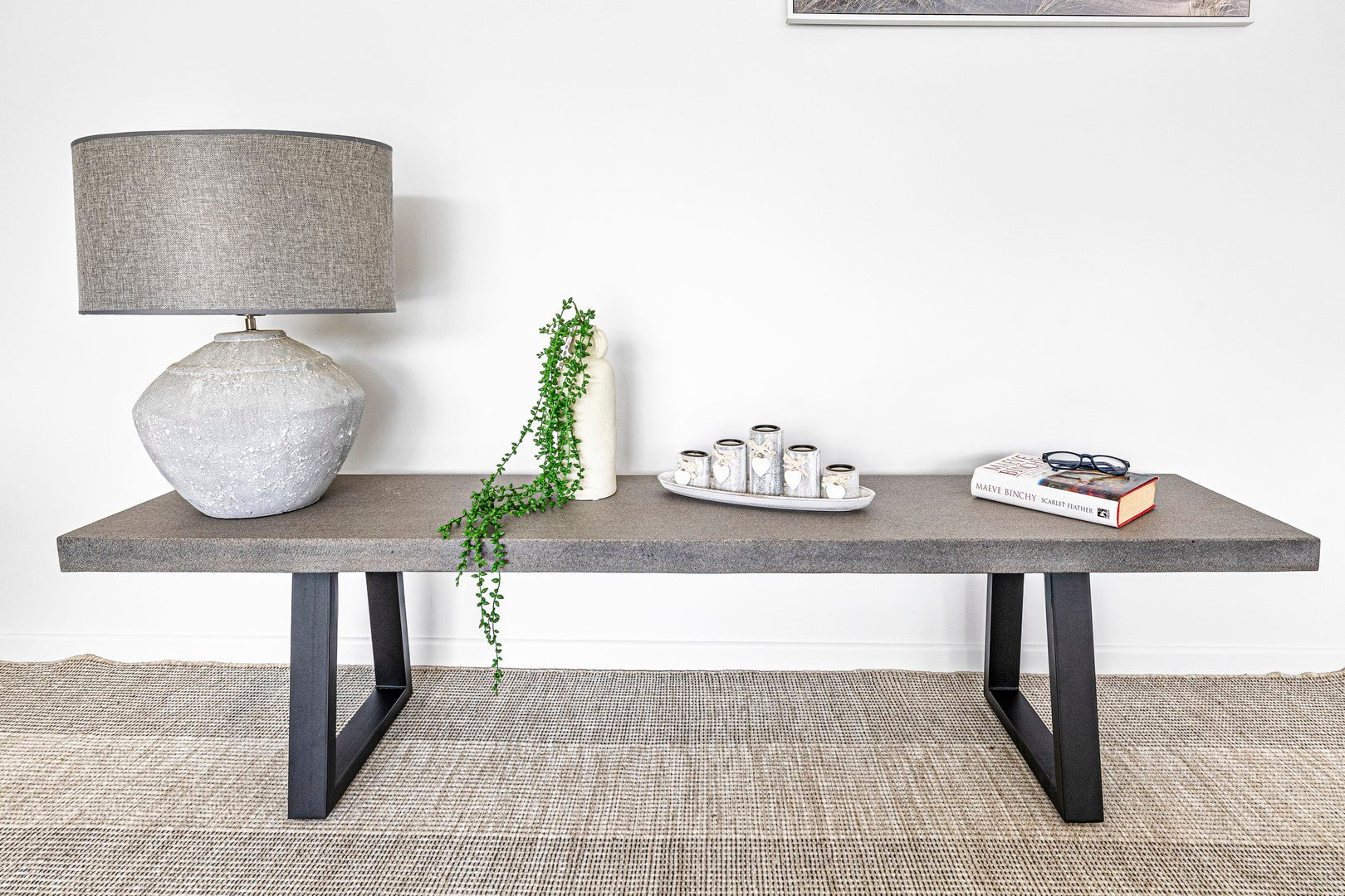 1.65m Sierra Bench Seat | Pebble Grey with Matte Black Powder Coated Legs. - www.elkstone.com.au