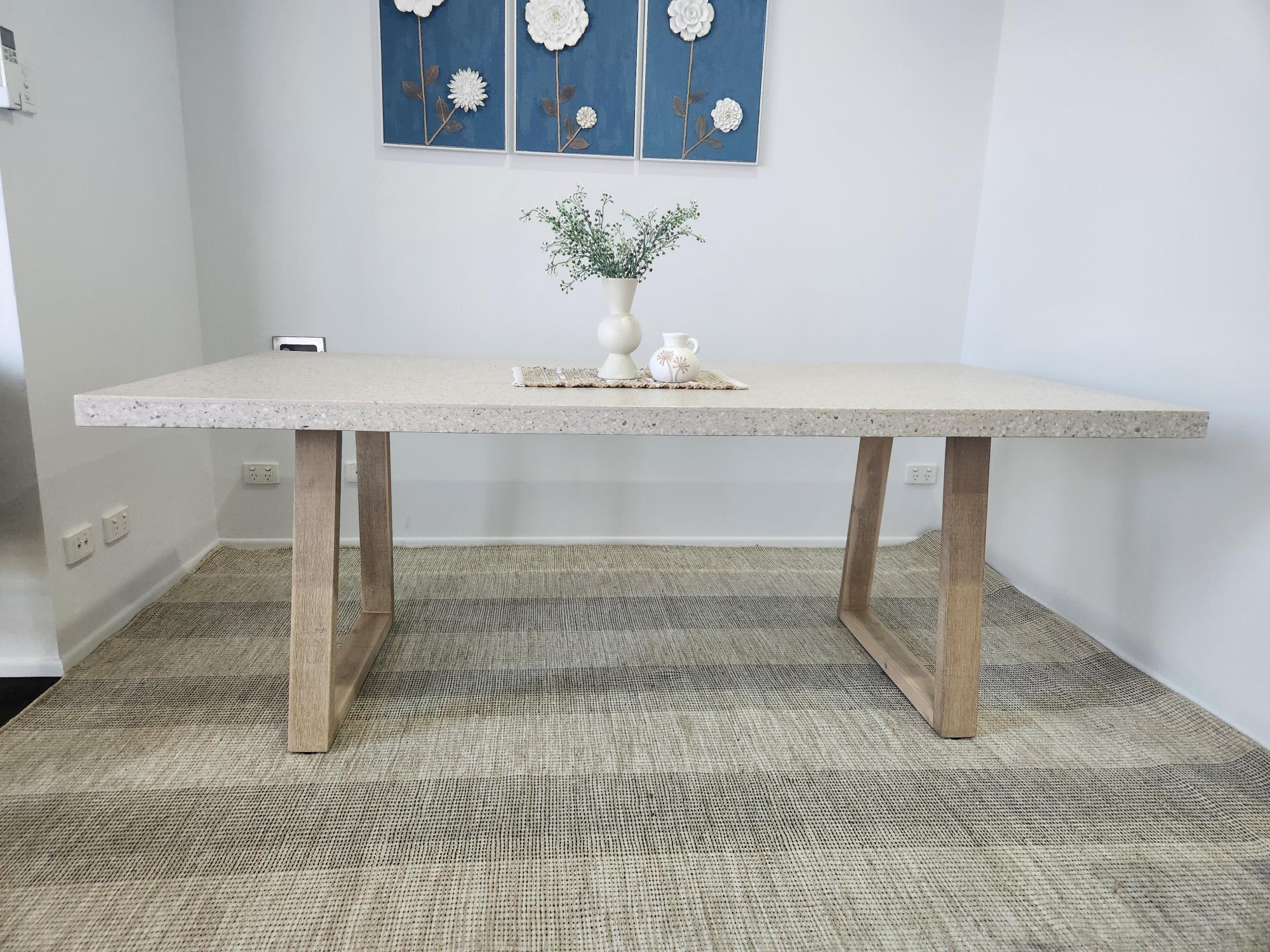 2m eTerrazzo Dining Table |Ivory Coast with standard Ivory wash Acacia legs - www.elkstone.com.au