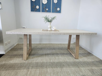 2m eTerrazzo Dining Table |Ivory Coast with standard Ivory wash Acacia legs - www.elkstone.com.au