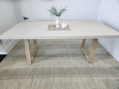 2m eTerrazzo Dining Table |Ivory Coast with standard Ivory wash Acacia legs - www.elkstone.com.au