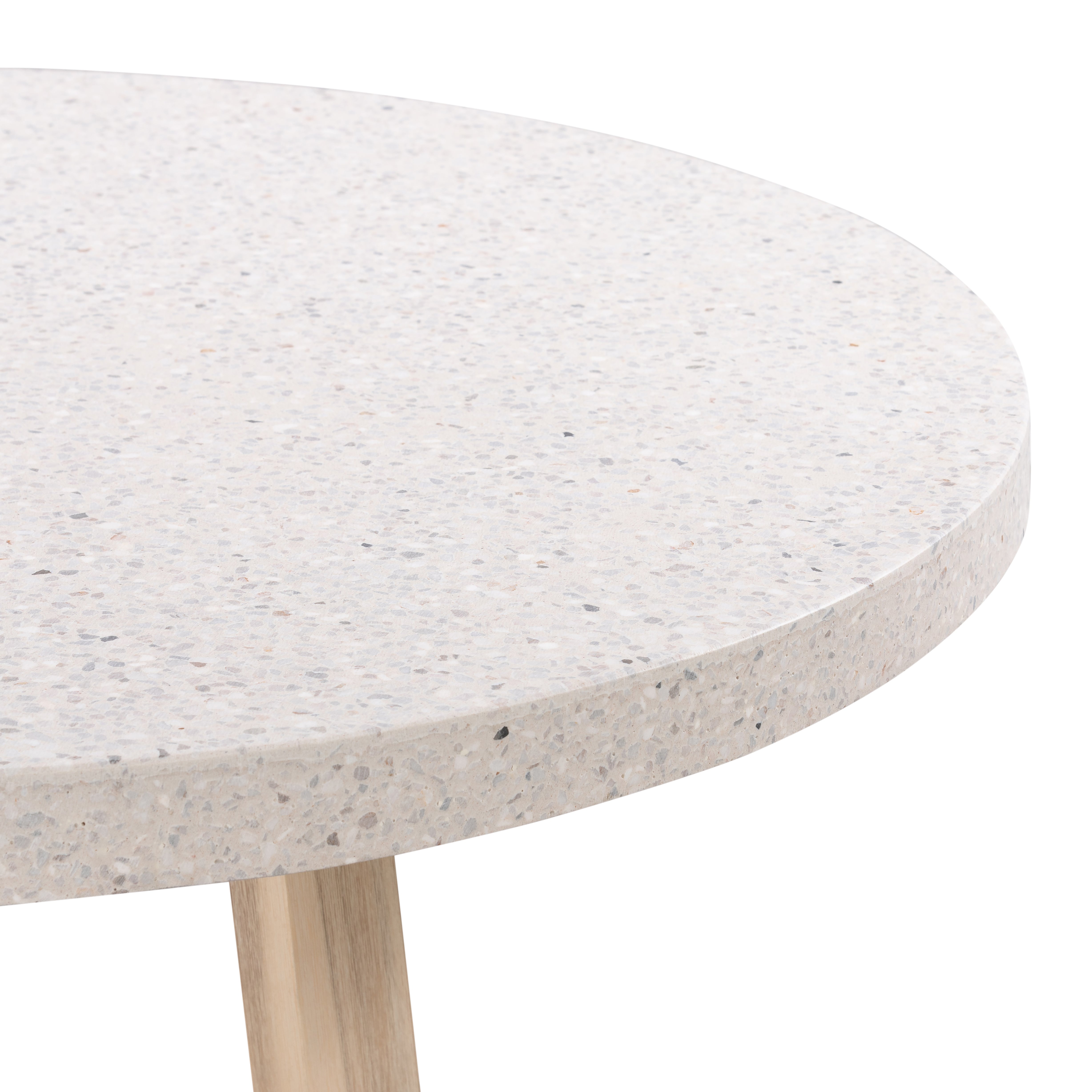 1.2m Round Ivory Coast eTerrazzo Table | Acacia Timber legs - Ivory Wash - www.elkstone.com.au