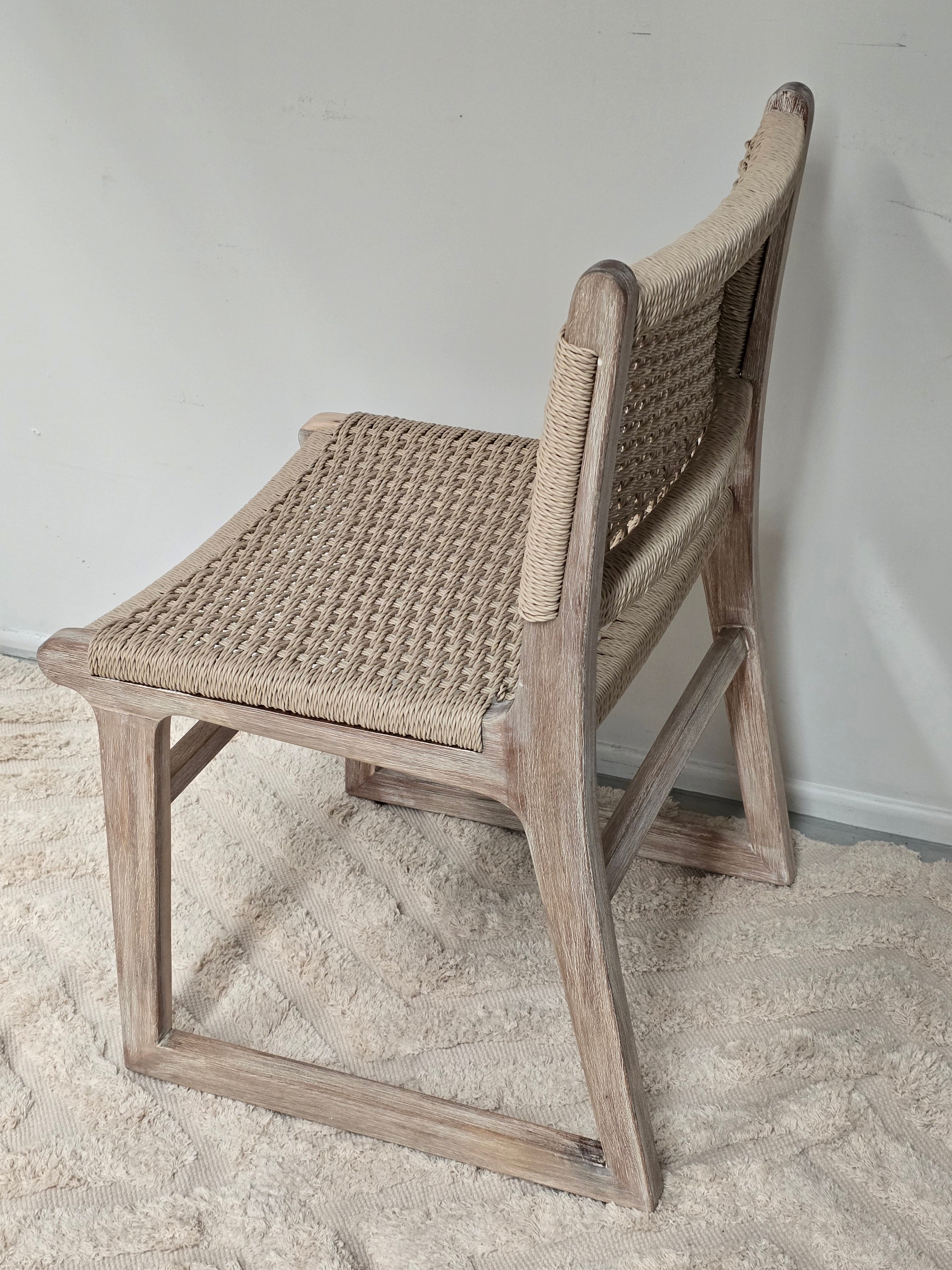 Sachelle Almond wicker dining chair with acacia timber  ivory wash legs| indoor/ outdoor - www.elkstone.com.au