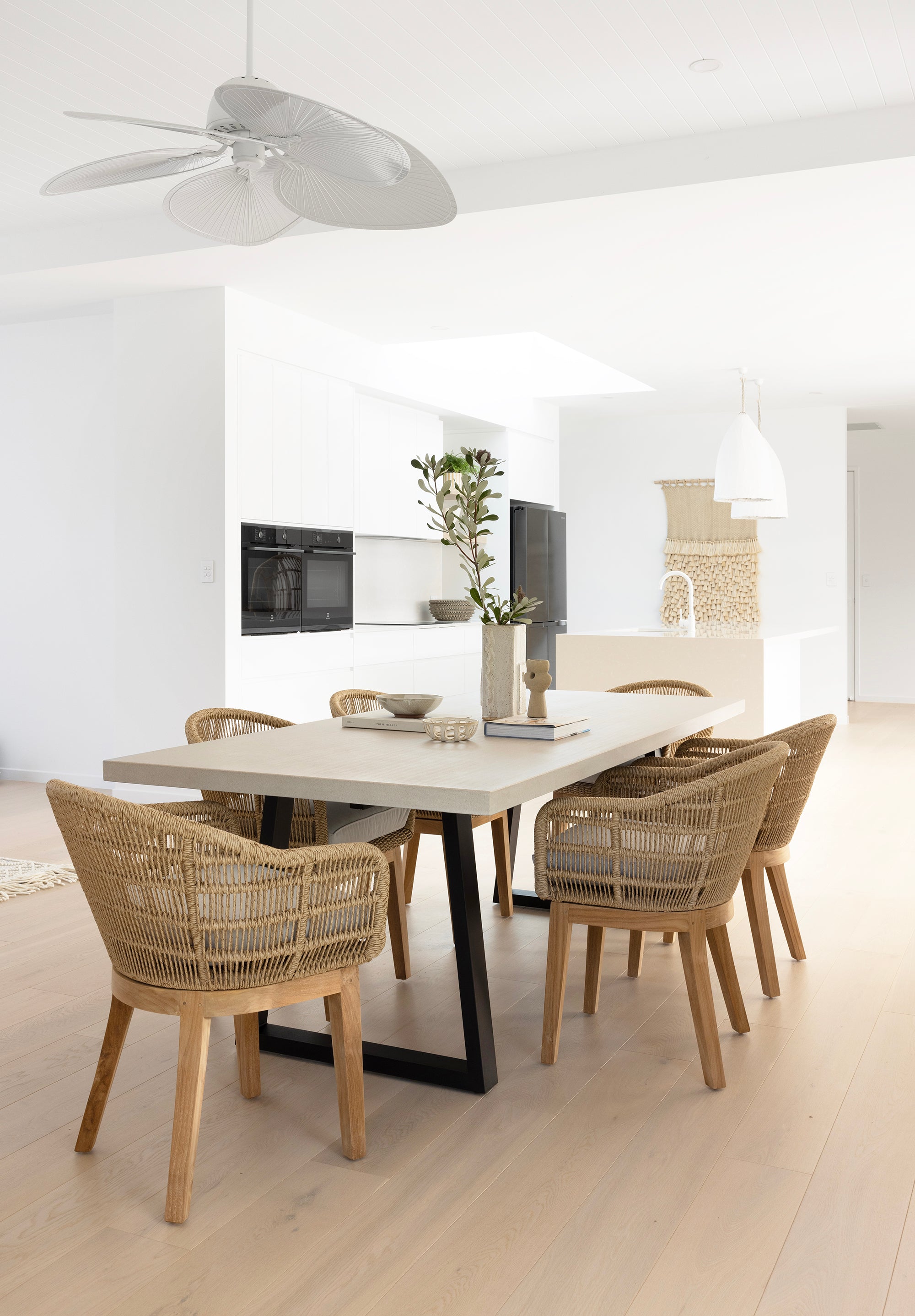 2.0 Sierra Rectangular Dining Table Beach with Black powder coated legs - www.elkstone.com.au