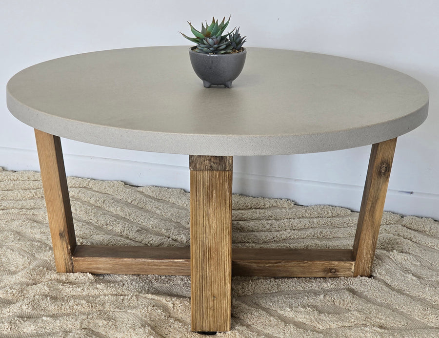 90cm Elkstone Round Coffee Table| Beach with Light Honey legs