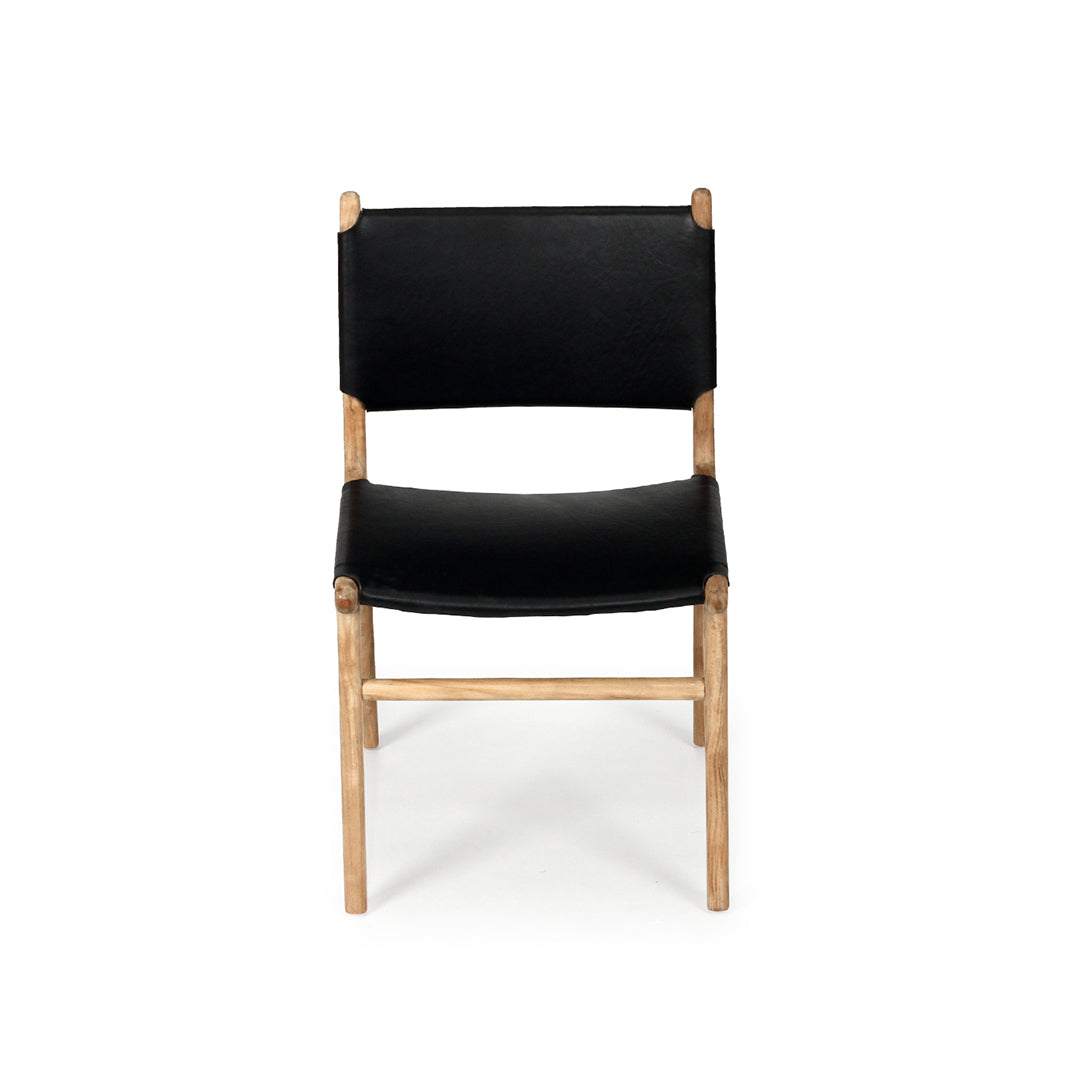 Witta Flat Leather Dining Chair Tan with Teak Frame - www.elkstone.com.au