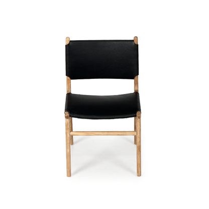 Witta Flat Leather Dining Chair Tan with Teak Frame - www.elkstone.com.au