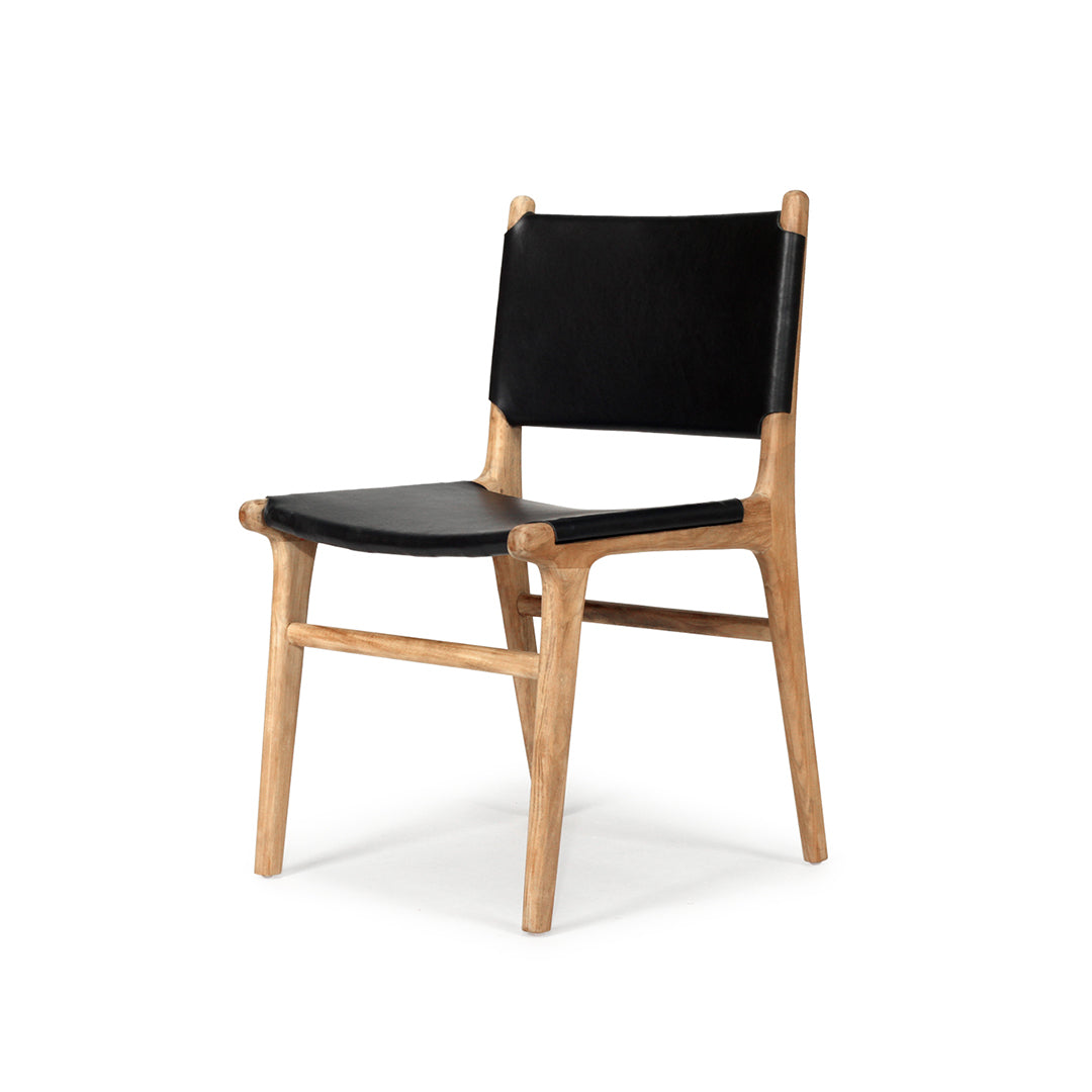 Witta Flat Leather Dining Chair Tan with Teak Frame - www.elkstone.com.au