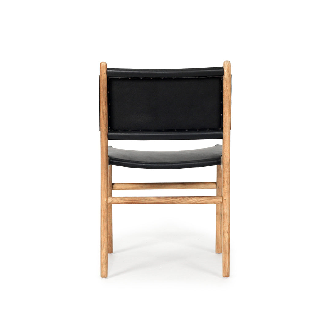 Witta Flat Leather Dining Chair Tan with Teak Frame - www.elkstone.com.au