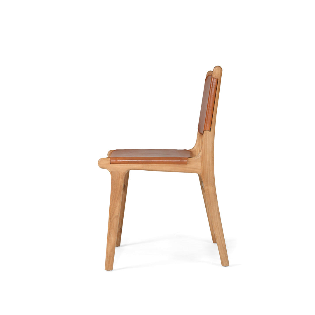 Witta FlatLeather Dining Chair Tan| Tan Leather with Teak frame - www.elkstone.com.au