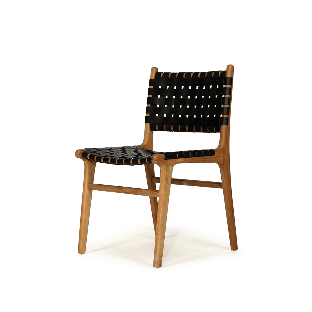 Witta Woven Black Leather Chair with Teak Frame - www.elkstone.com.au