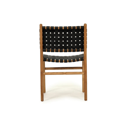 Witta Woven Black Leather Chair with Teak Frame - www.elkstone.com.au