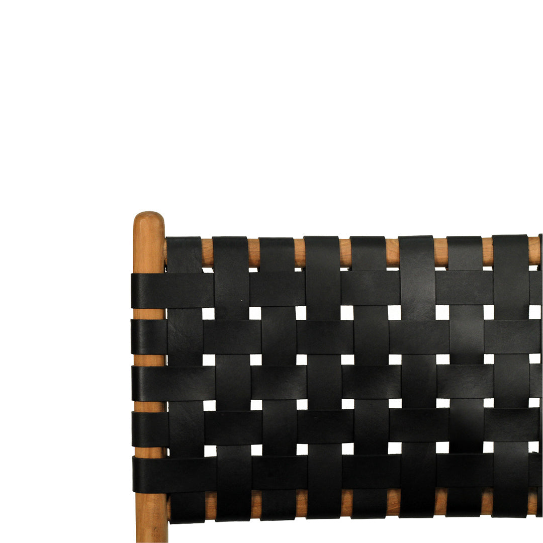 Witta Woven Black Leather Chair with Teak Frame - www.elkstone.com.au