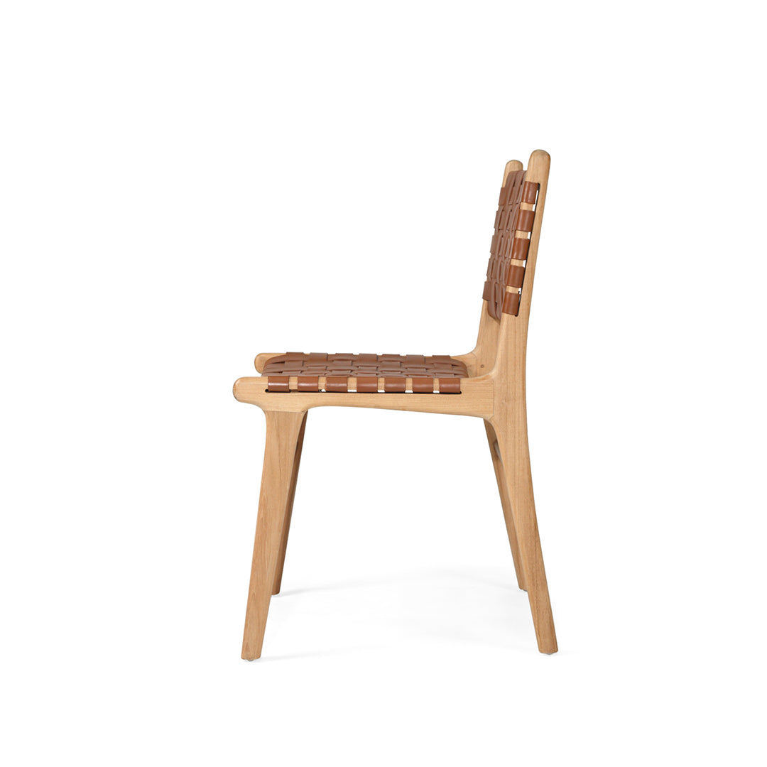 Witta Woven Tan Leather Chair with Teak Frame - www.elkstone.com.au