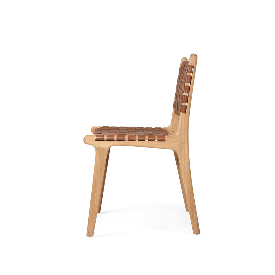 Witta Woven Tan Leather Chair with Teak Frame - www.elkstone.com.au