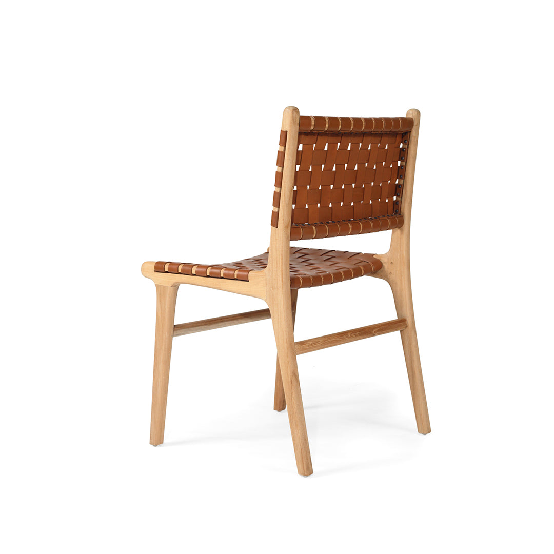Witta Woven Tan Leather Chair with Teak Frame - www.elkstone.com.au
