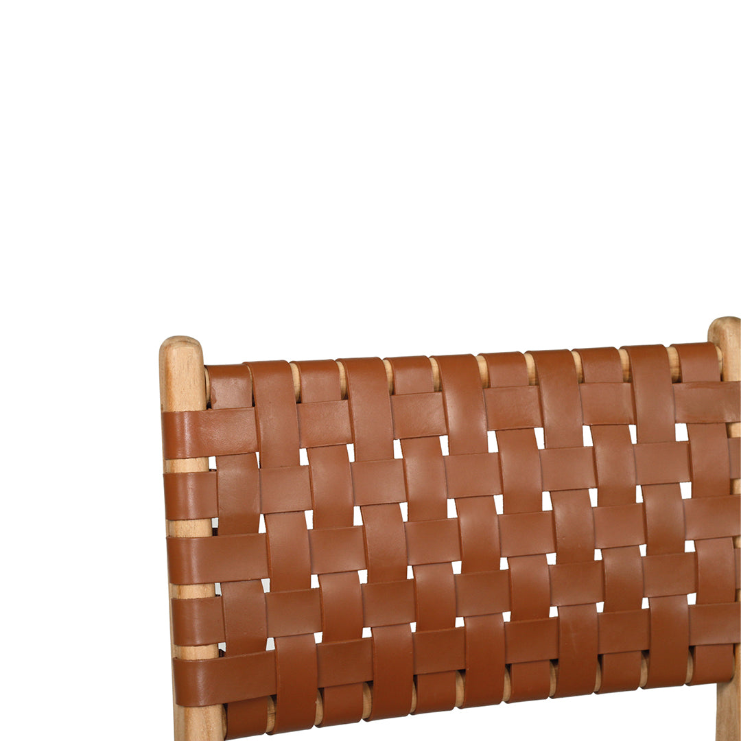 Witta Woven Tan Leather Chair with Teak Frame - www.elkstone.com.au
