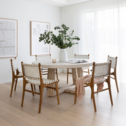 Witta Woven White Leather Dining Chairs with Teak Frame - www.elkstone.com.au