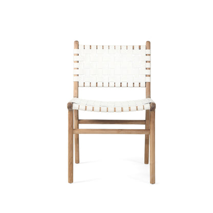 Witta Woven White Leather Dining Chairs with Teak Frame - www.elkstone.com.au