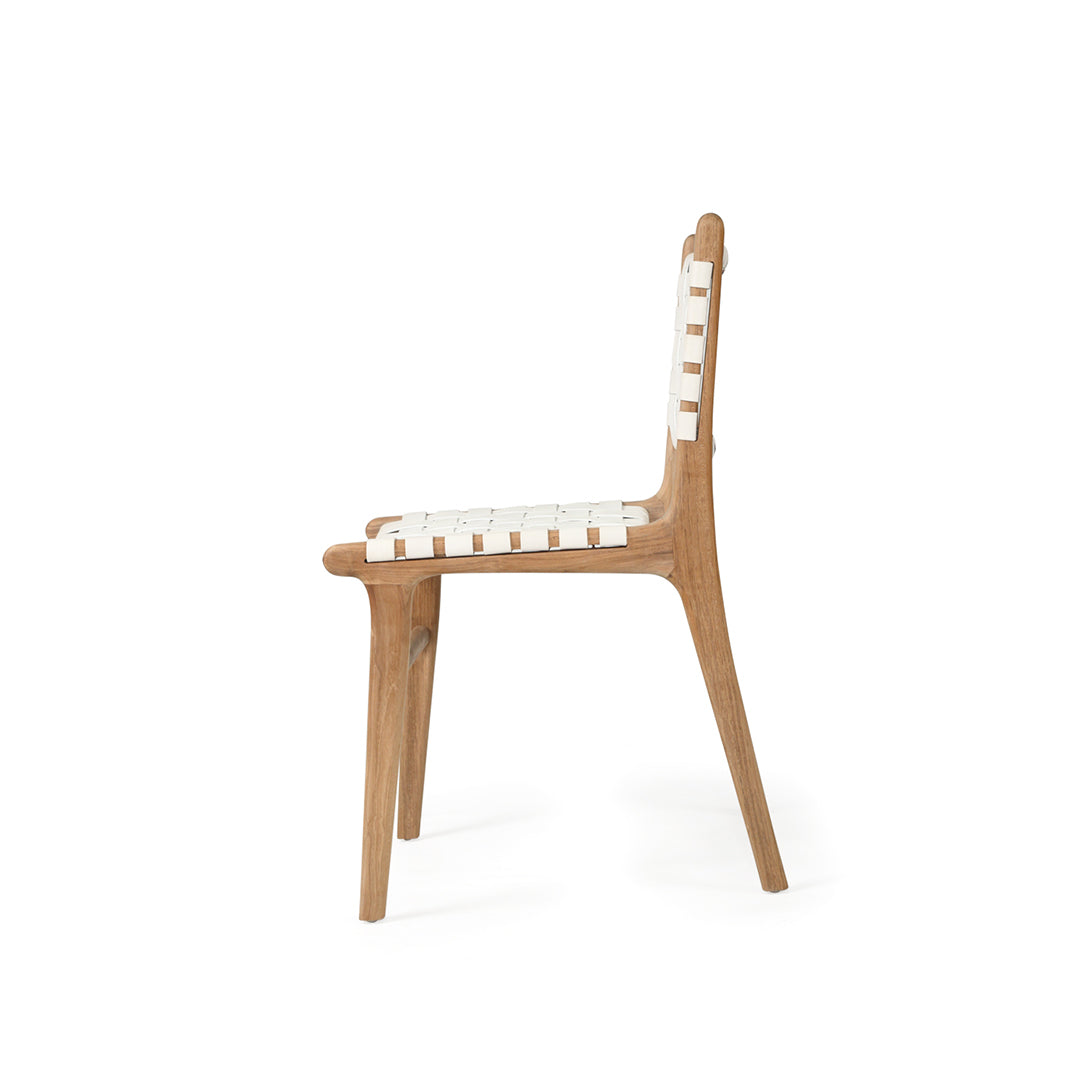 Witta Woven White Leather Dining Chairs with Teak Frame - www.elkstone.com.au