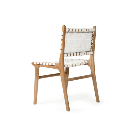 Witta Woven White Leather Dining Chairs with Teak Frame - www.elkstone.com.au