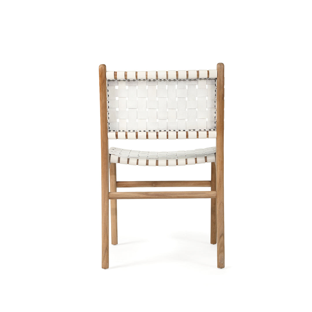 Witta Woven White Leather Dining Chairs with Teak Frame - www.elkstone.com.au